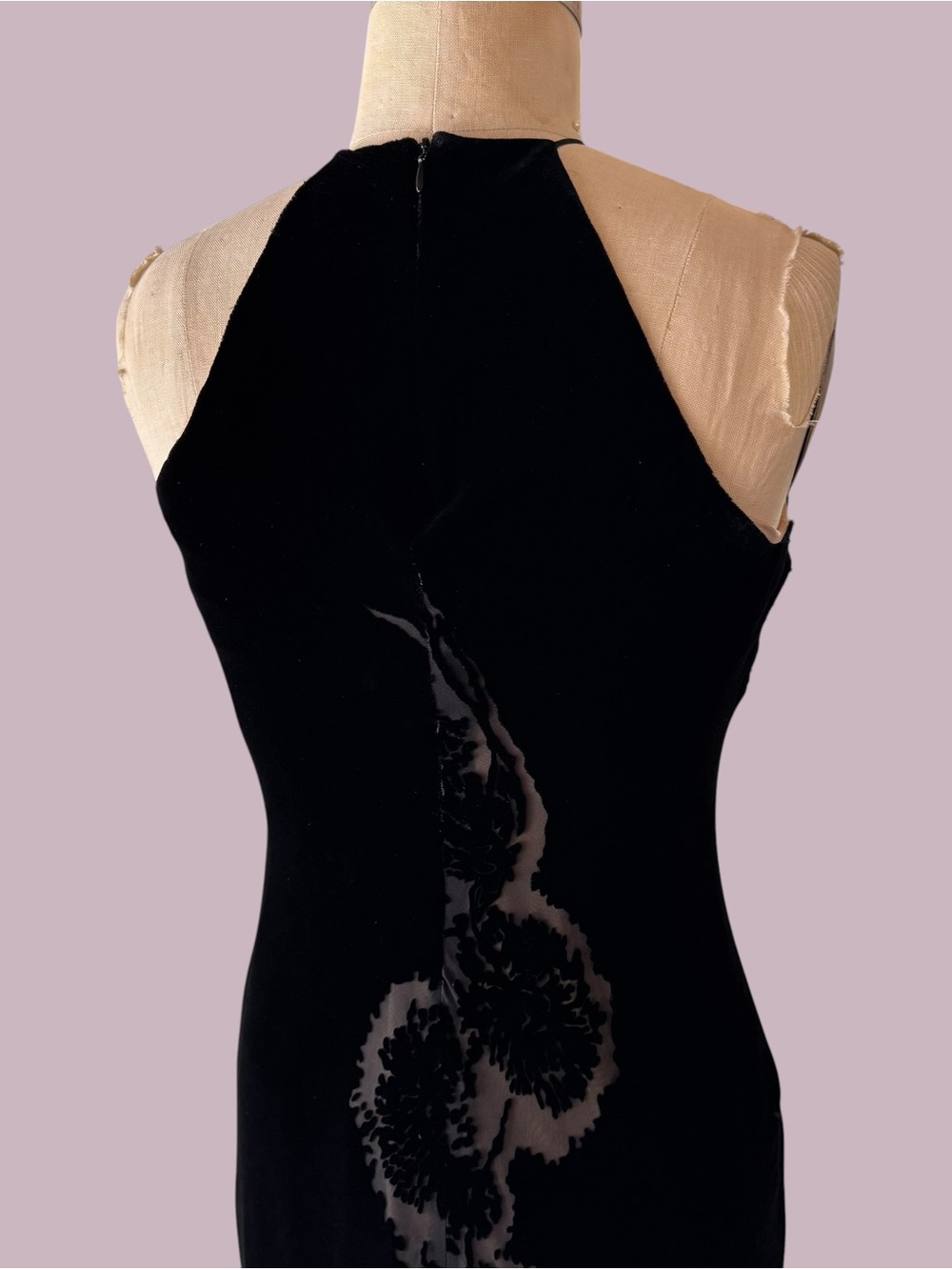 Vintage 90s Laundry by Shelli Segal Silk Velvet Burnout Beaded Maxi Dress - Picture 5 of 9